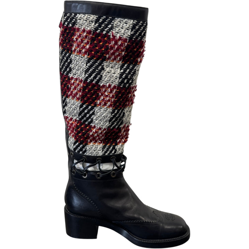 Women's CC Toe Cap Tweed Boots Black Size UK 7 / EU 40