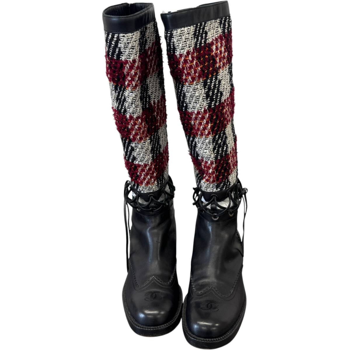 Women's CC Toe Cap Tweed Boots Black Size UK 7 / EU 40 - Photo 7