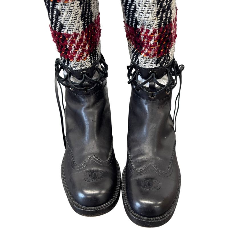 Women's CC Toe Cap Tweed Boots Black Size UK 7 / EU 40