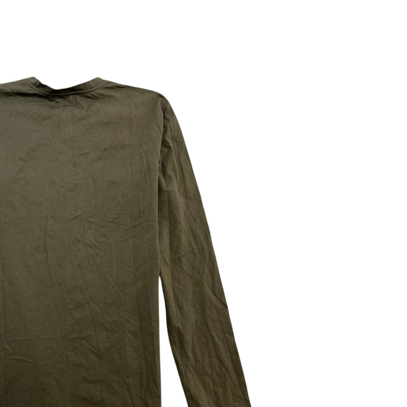 Women's Logo Print Button Long Sleeve T-Shirt Khaki Size M