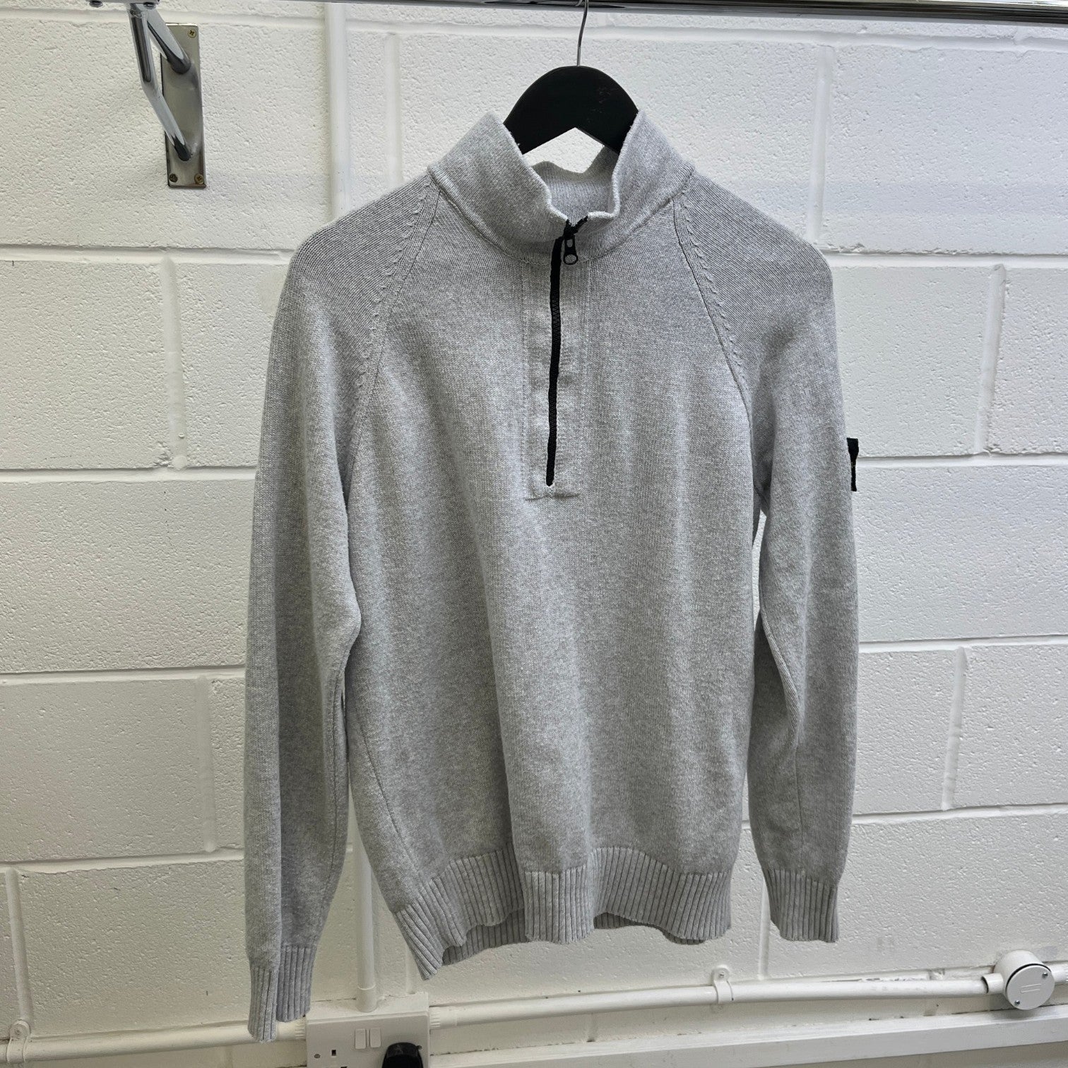 Men's Applique Logo Quarter Zip Jumper Grey Size S - Photo 10