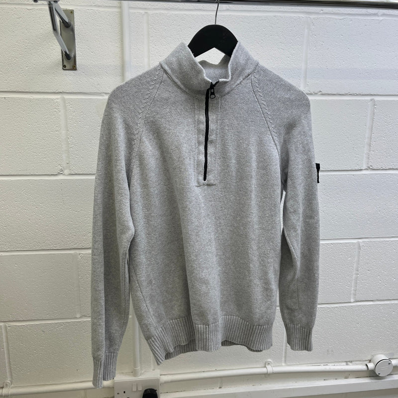 Men's Applique Logo Quarter Zip Jumper Grey Size S
