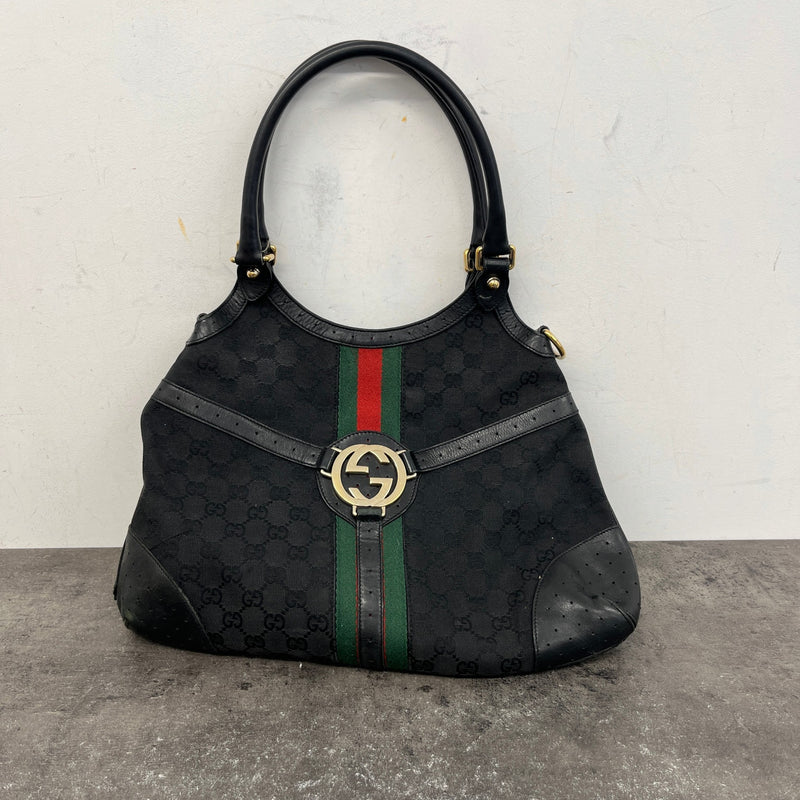 Women's GG Monogram Canvas Shoulder Handbag Black
