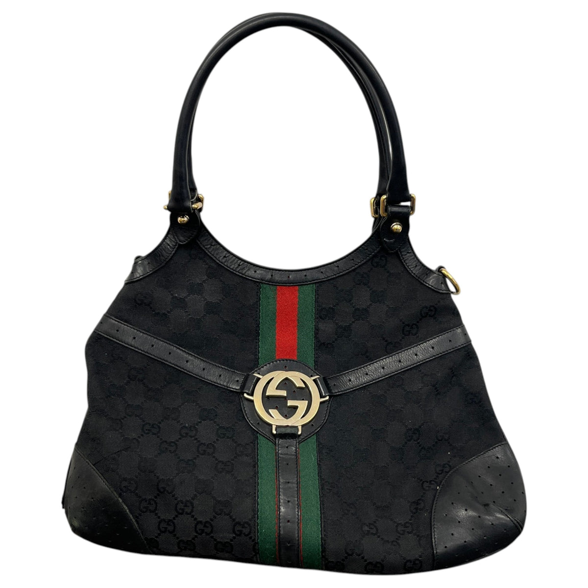 Women's GG Monogram Canvas Shoulder Handbag Black - Photo 1