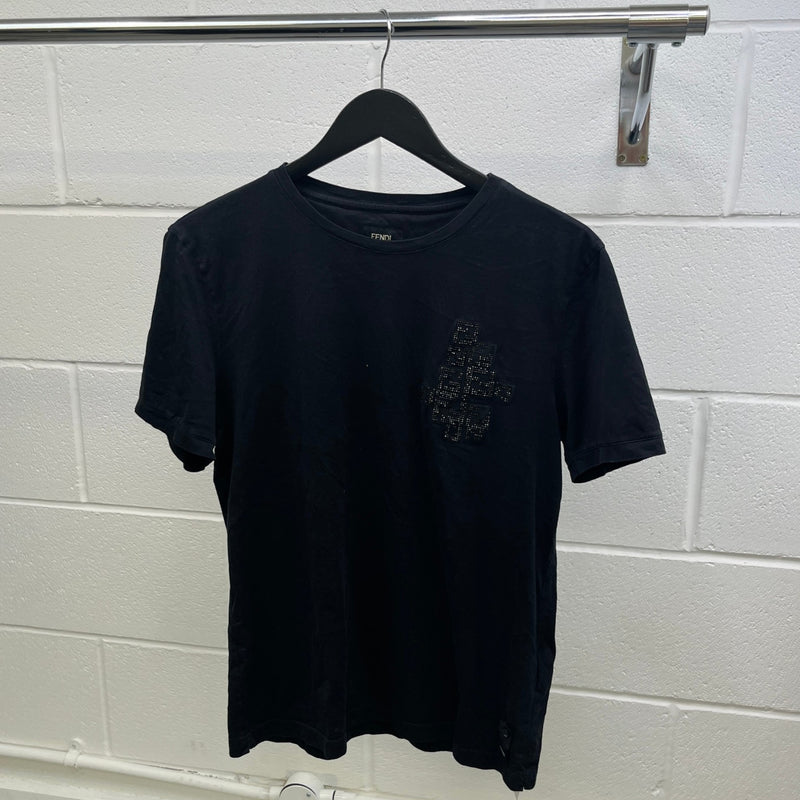 Men's Embellished Logo T-Shirt Black Size L