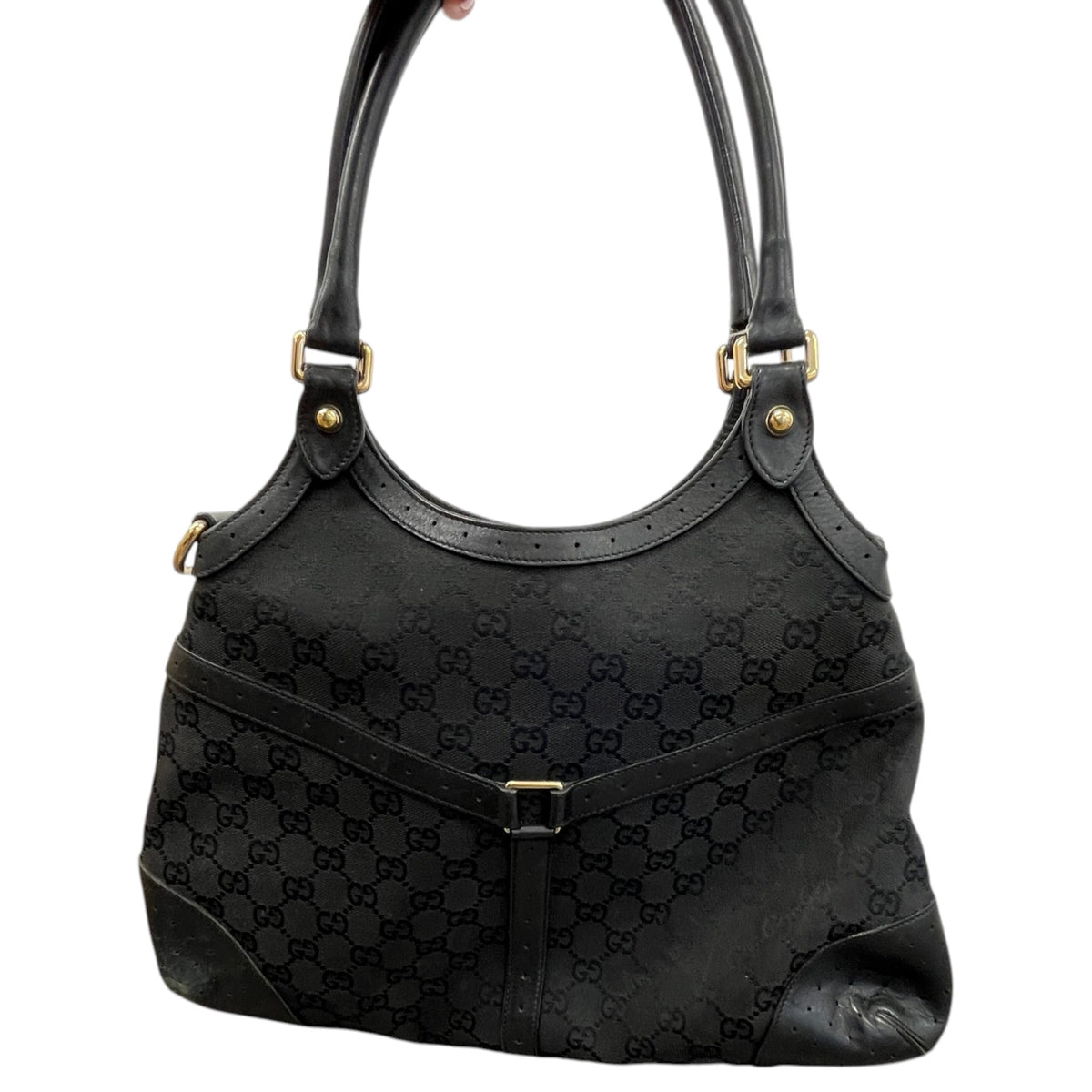 Women's GG Monogram Canvas Shoulder Handbag Black - Photo 3