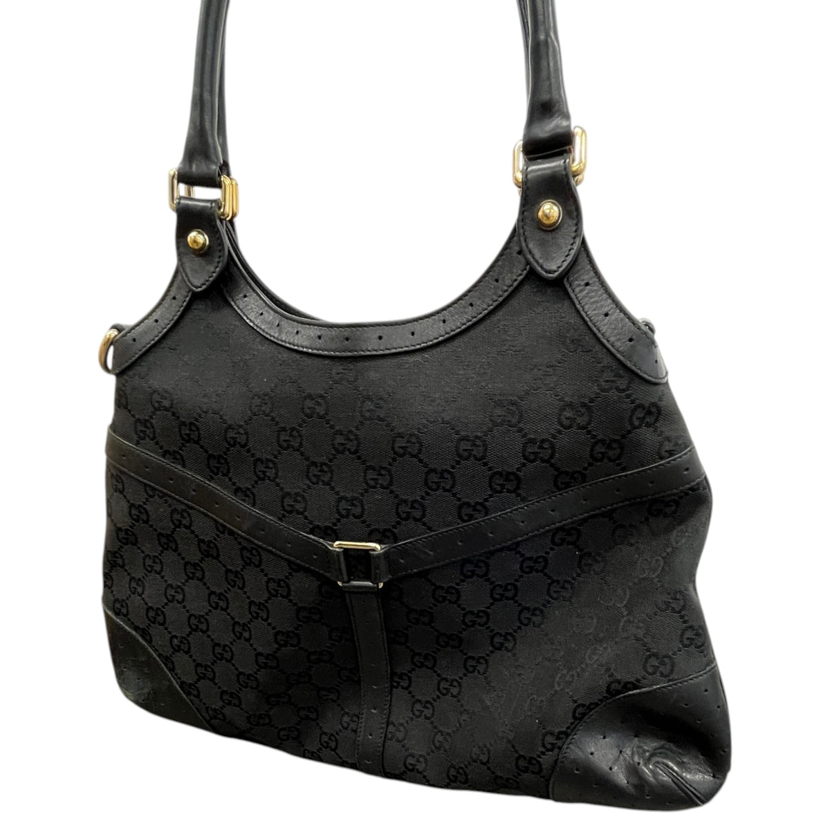 Women's GG Monogram Canvas Shoulder Handbag Black - Photo 9
