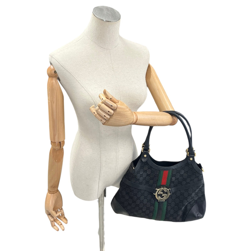 Women's GG Monogram Canvas Shoulder Handbag Black