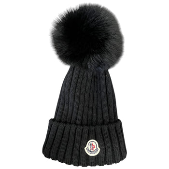Women's Pom Pom Beanie Hat Black