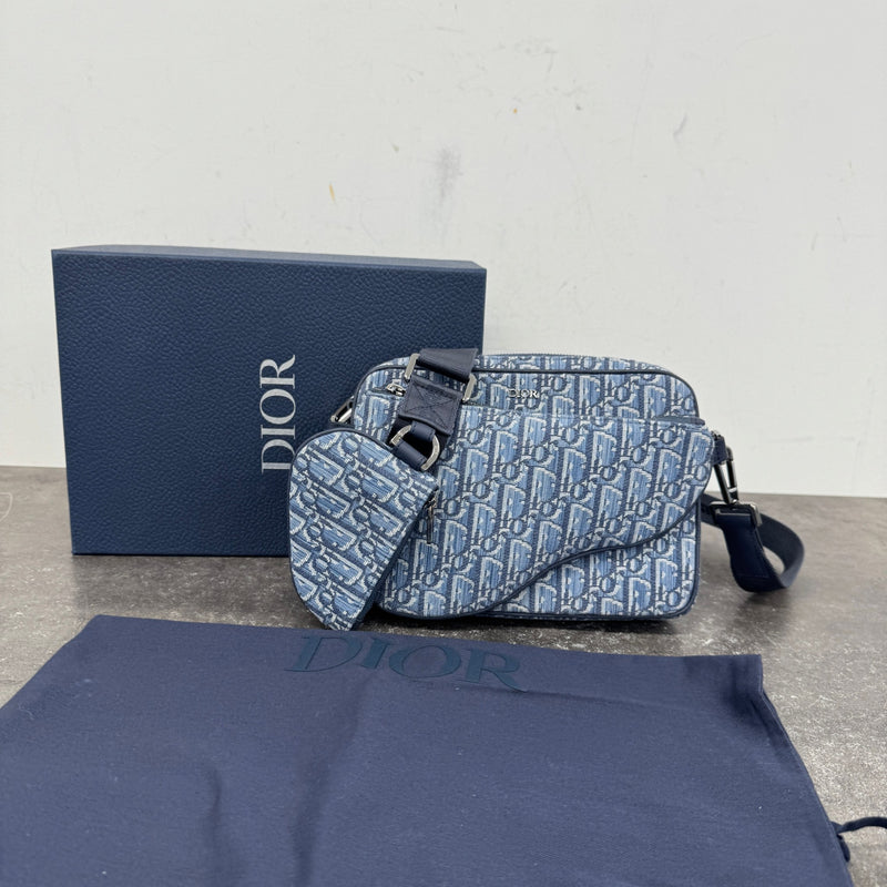 Men's Oblique Saddle Trio Messenger Bag Navy