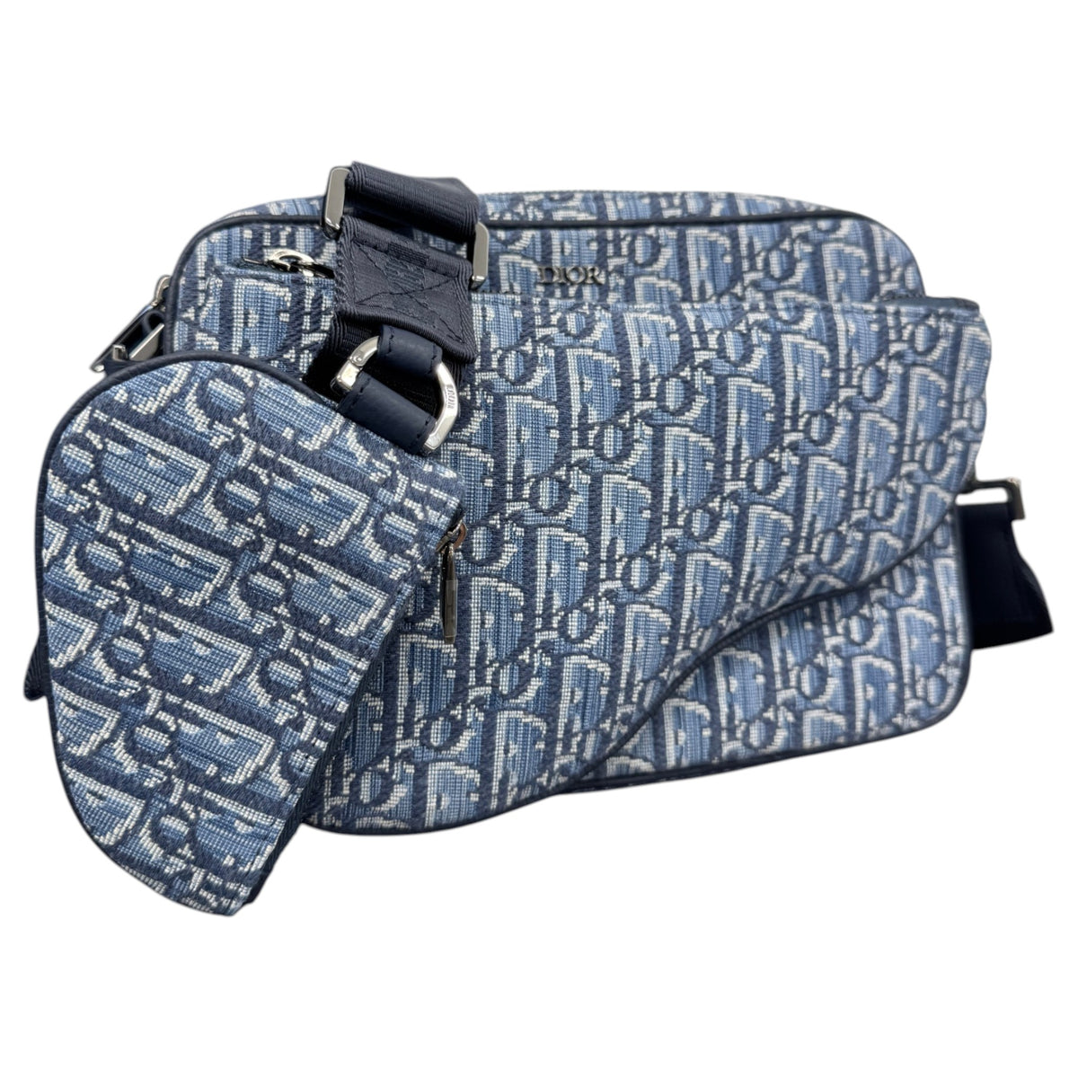 Men's Oblique Saddle Trio Messenger Bag Navy - Photo 4