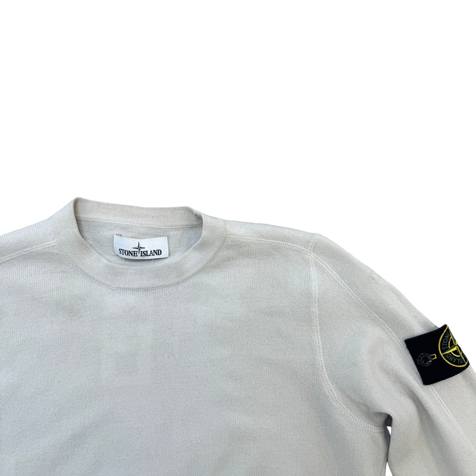 Men's Applique Logo Knit Jumper Beige Size M - Photo 3