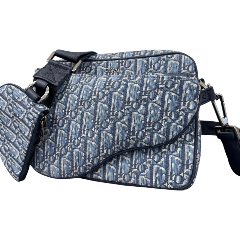 Men's Oblique Saddle Trio Messenger Bag Navy