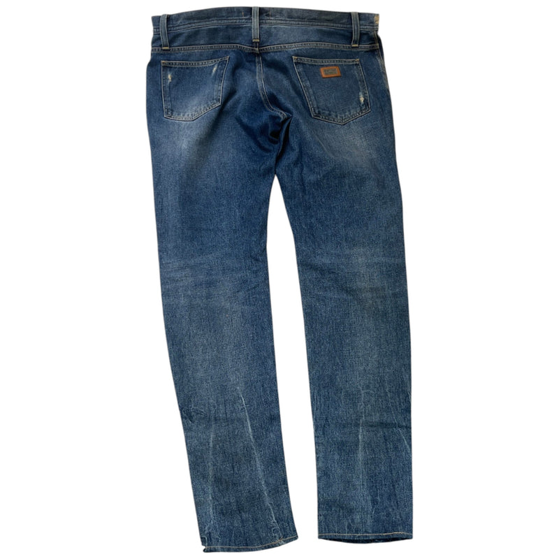 Men's Distressed Logo Pocket Jeans Blue Size IT 52 / UK 36