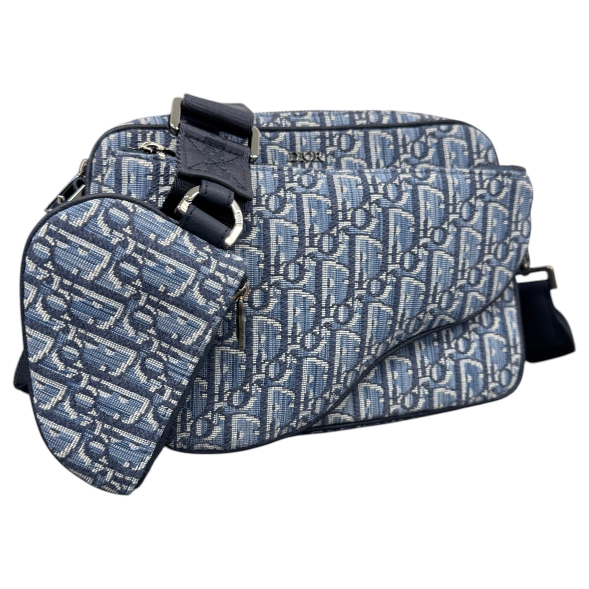 Men's Oblique Saddle Trio Messenger Bag Navy - Photo 8