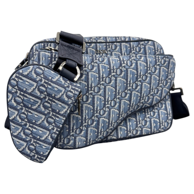 Men's Oblique Saddle Trio Messenger Bag Navy