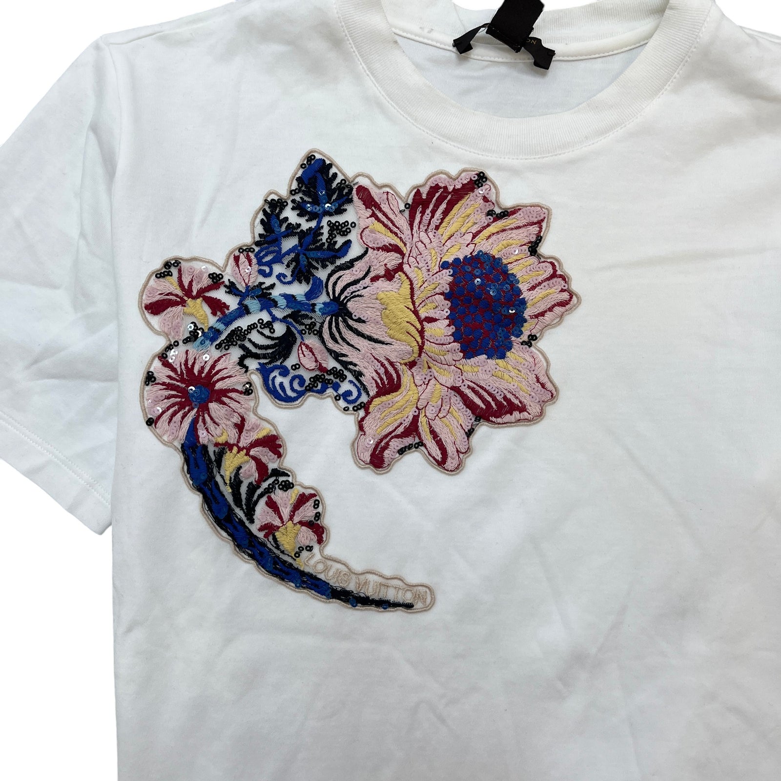 Women's Embroidered Flower T-Shirt White Size M - Photo 5
