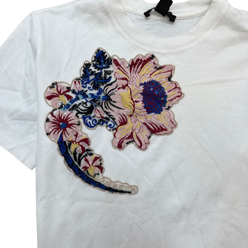Women's Embroidered Flower T-Shirt White Size M