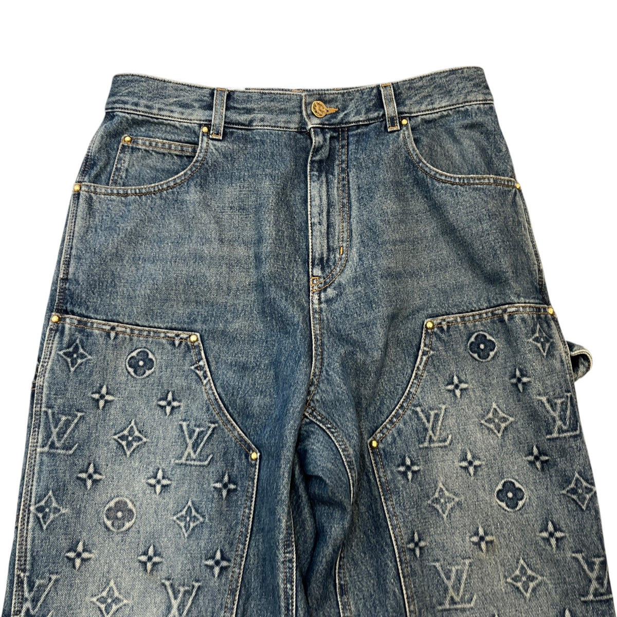 Men's Embossed Double Knee Carpenter Jeans Blue Size M / W32 - Photo 5