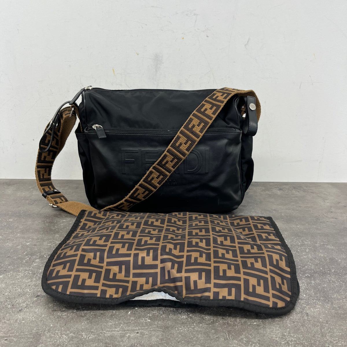 Women's FF Monogram Baby Changing Travel Bag Black - Photo 16