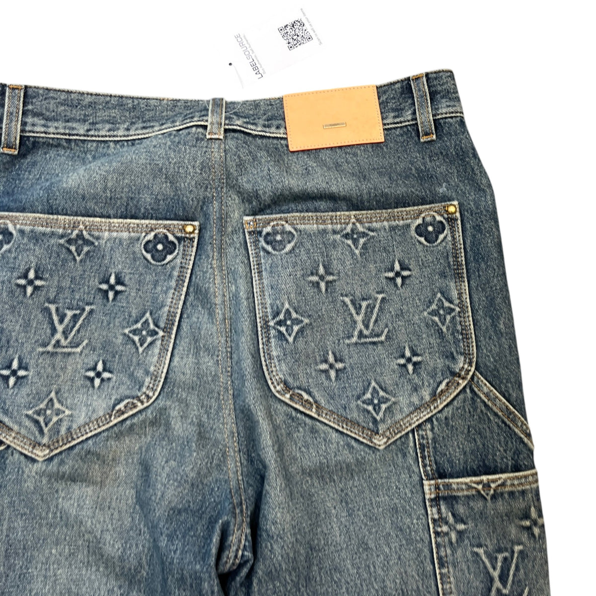 Men's Embossed Double Knee Carpenter Jeans Blue Size M / W32 - Photo 6