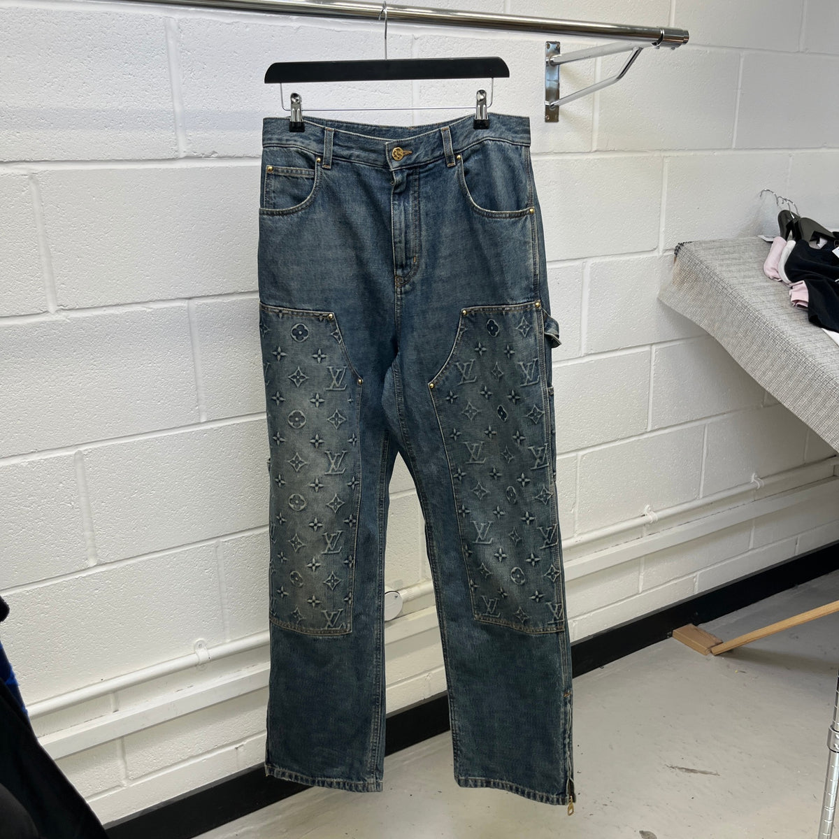 Men's Embossed Double Knee Carpenter Jeans Blue Size M / W32 - Photo 8