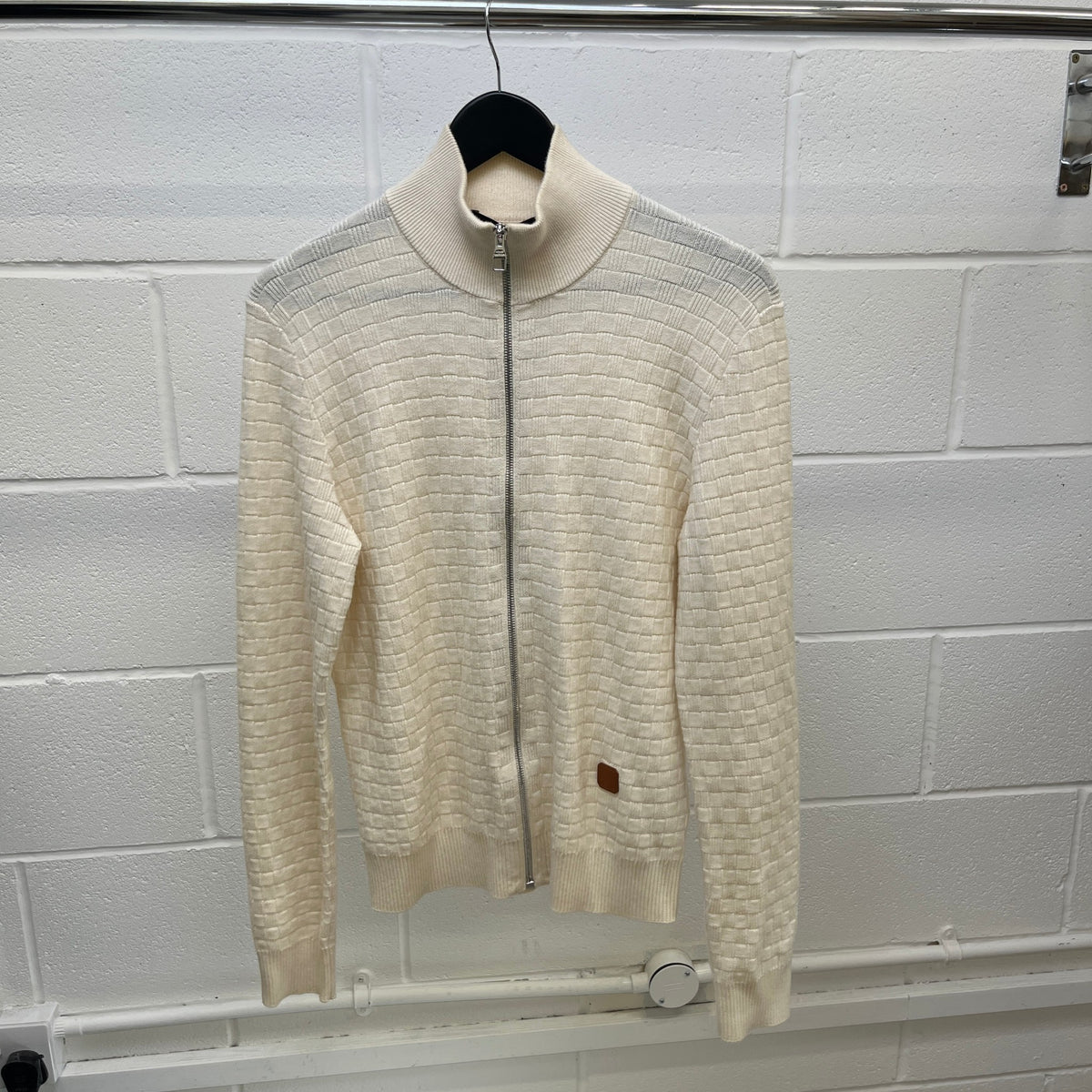 Men's Damier Zip Up Track Jacket Cream Size XS - Photo 6