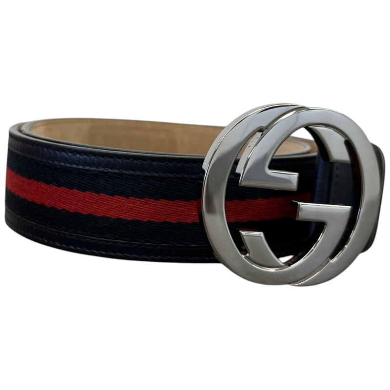Men's Interlocking G Web Belt Navy Size 30"