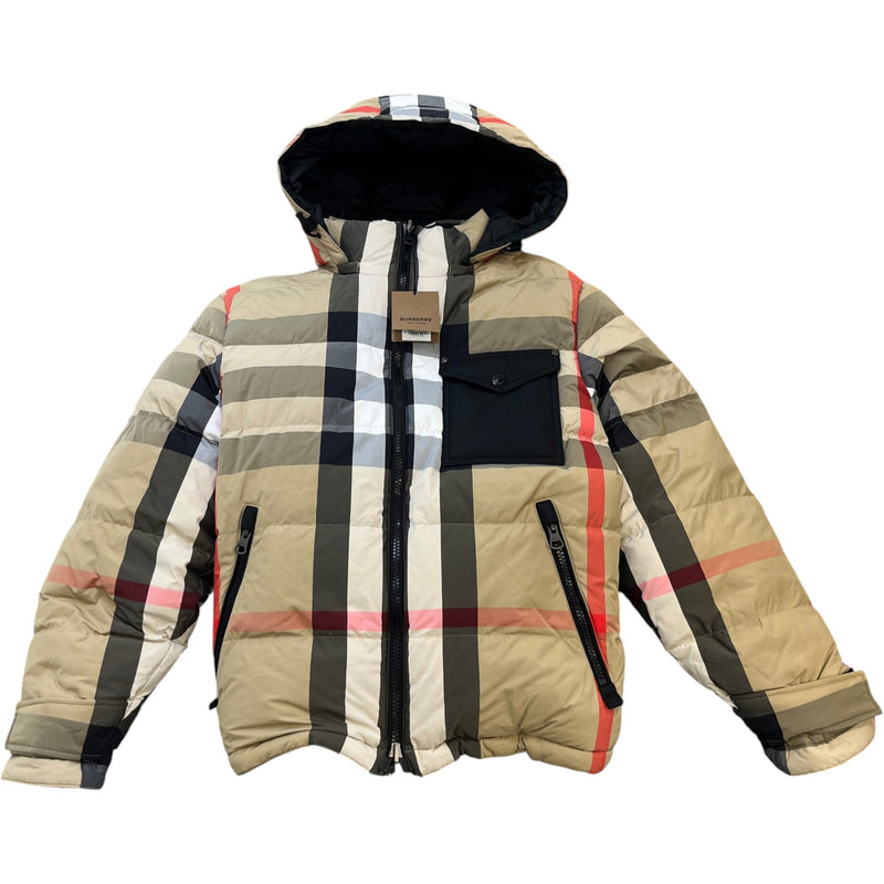 Men's Reversible Check Down Jacket Beige Size XL