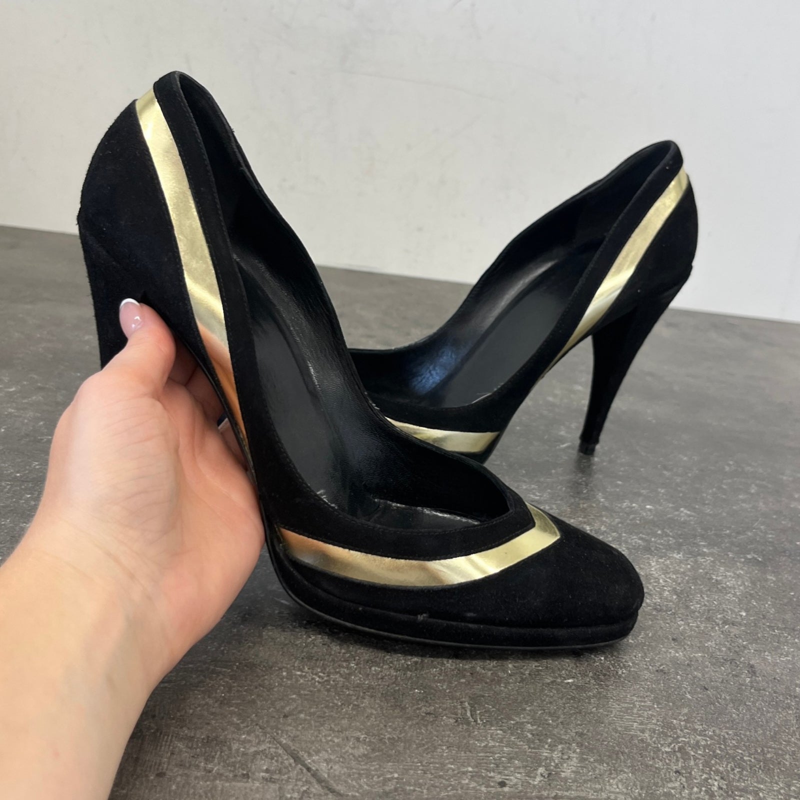 Women's Metallic Chevron Heels Black Size EU 39 / UK 6 - Photo 11