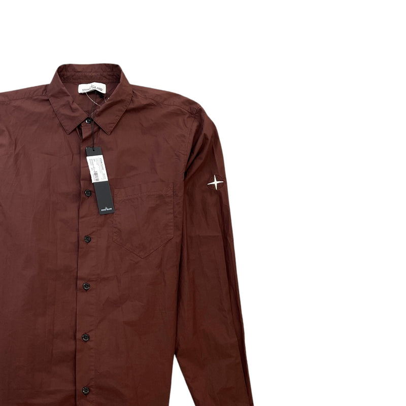 Men's Compass Logo Long Sleeve Shirt Burgundy Size XL
