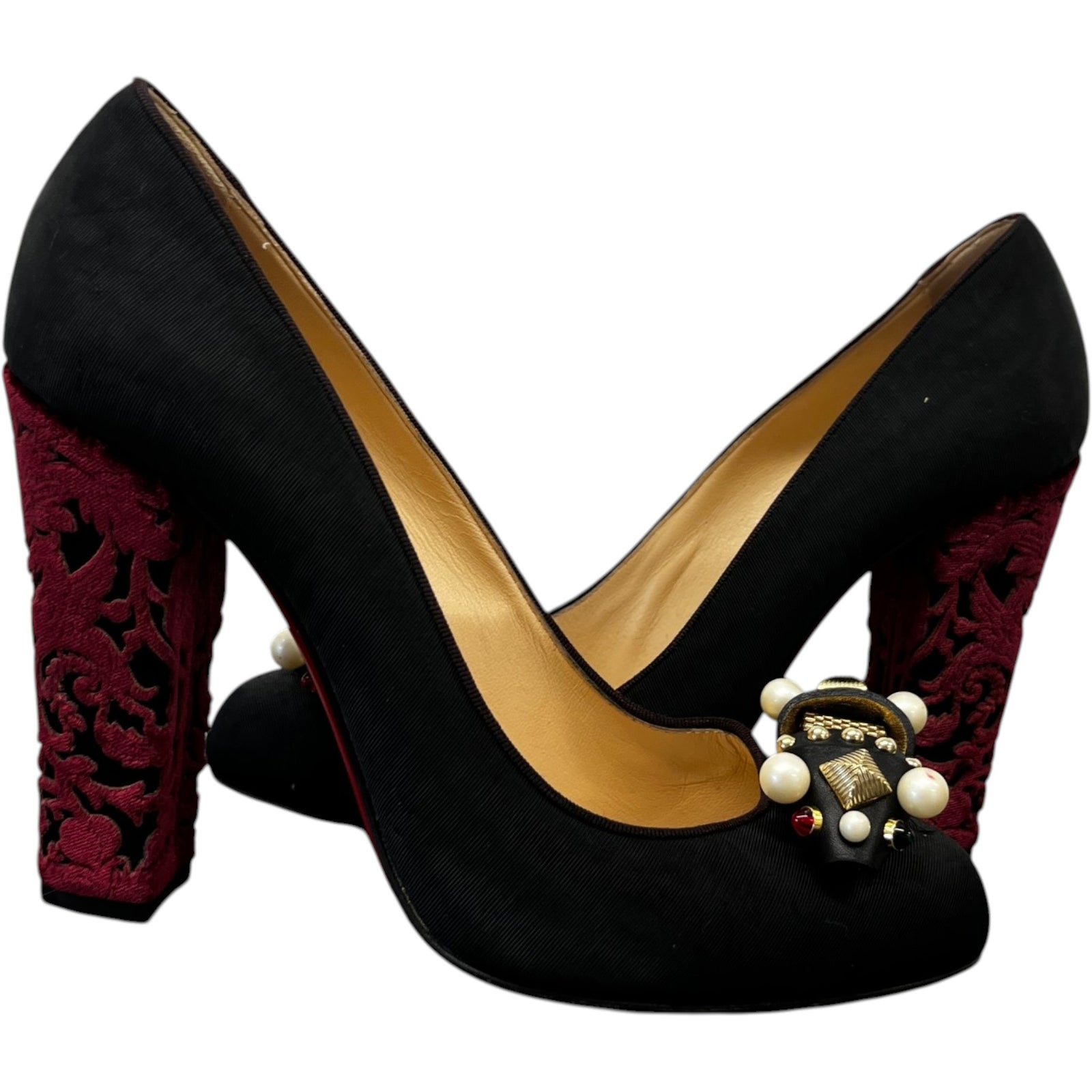 Women's Faux Pearl Accents Heels Black Size EU 40 / UK 7 - Photo 3
