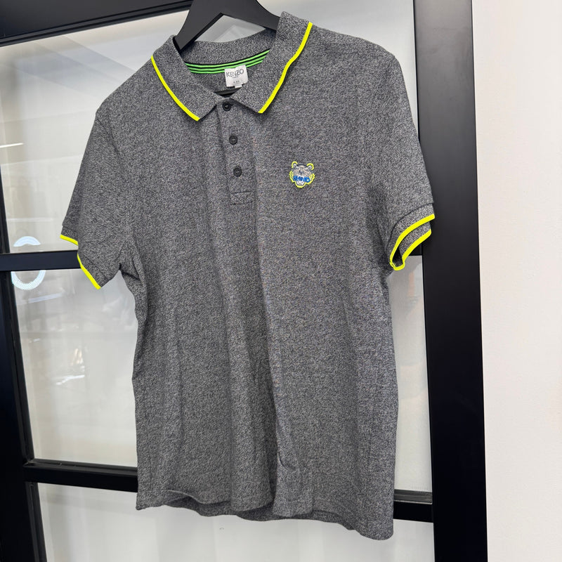 Men's Embroidered Logo Polo Shirt Grey Size L