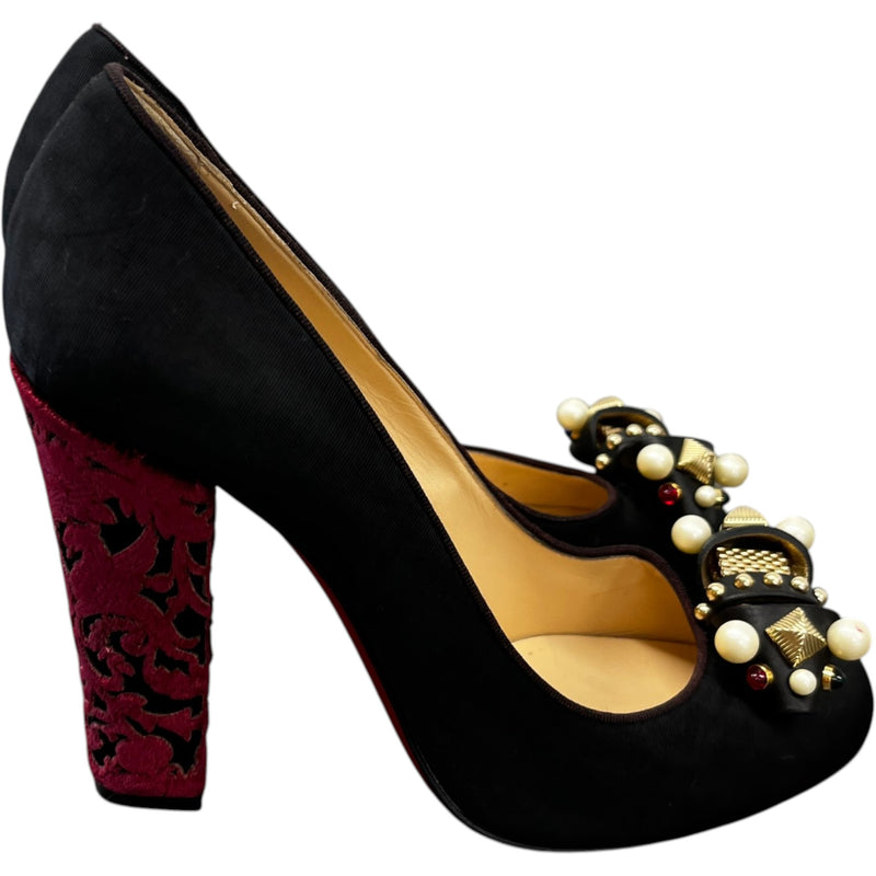 Women's Faux Pearl Accents Heels Black Size EU 40 / UK 7