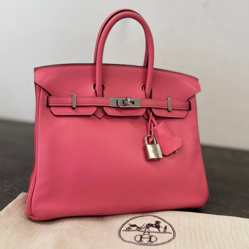 Women's Birkin 25 Rose Azalee Swift Palladium Hardware Bag Pink
