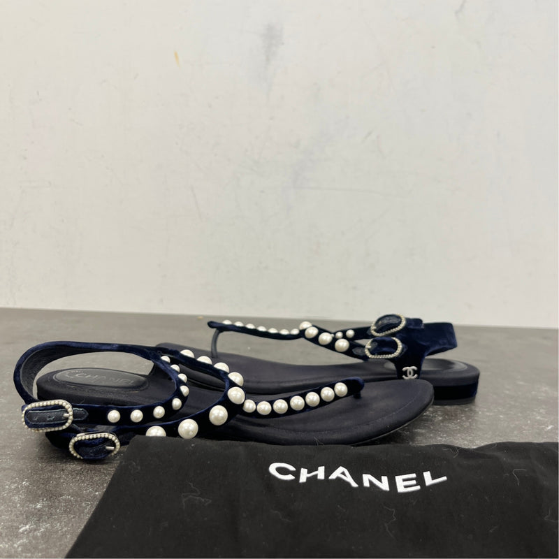 Women's Faux Pearl Embellished Sandals Navy Size EU 36.5 / UK 3.5