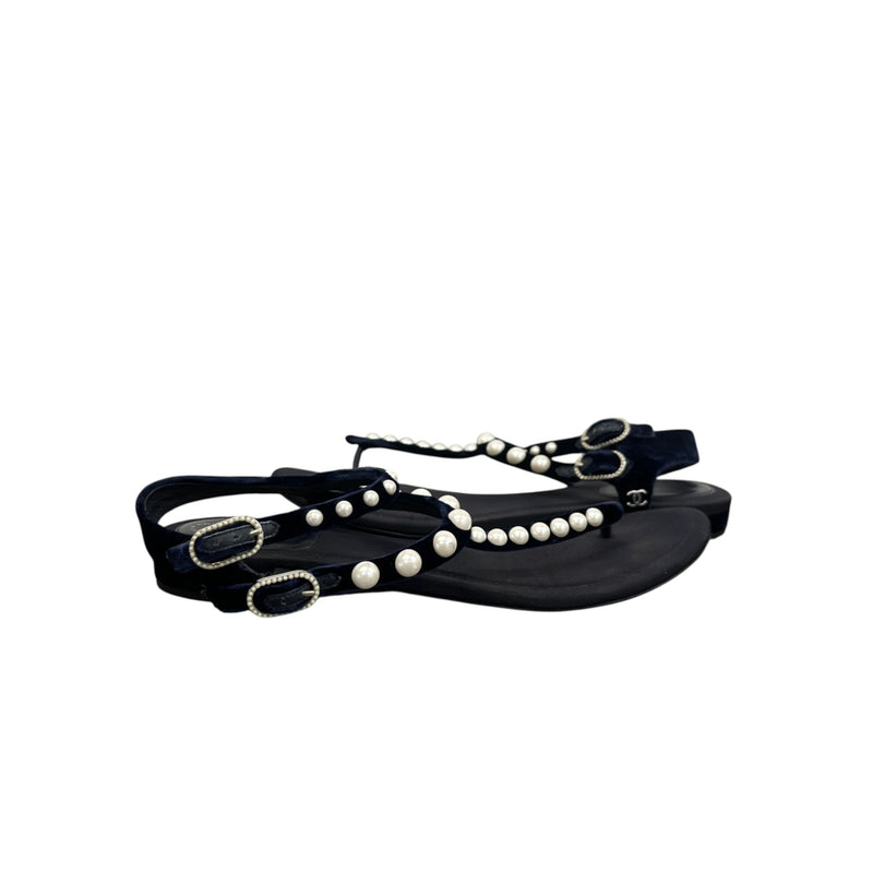 Women's Faux Pearl Embellished Sandals Navy Size EU 36.5 / UK 3.5