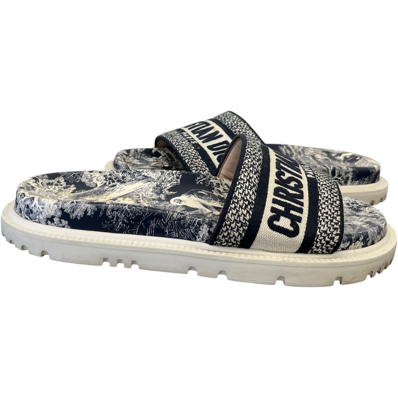 Women's Dway Toile De Jouy Slides Navy Size EU 37.5 / UK 4.5