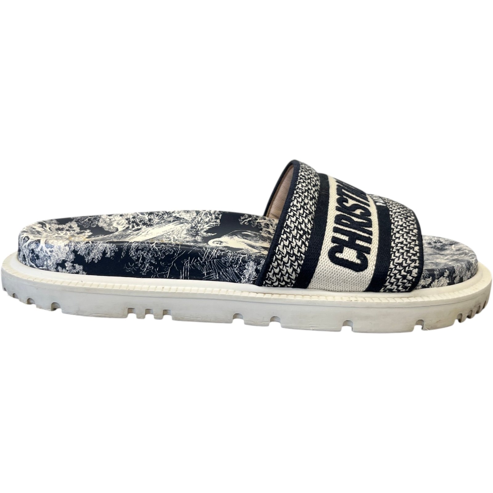 Women's Dway Toile De Jouy Slides Navy Size EU 37.5 / UK 4.5 - Photo 1