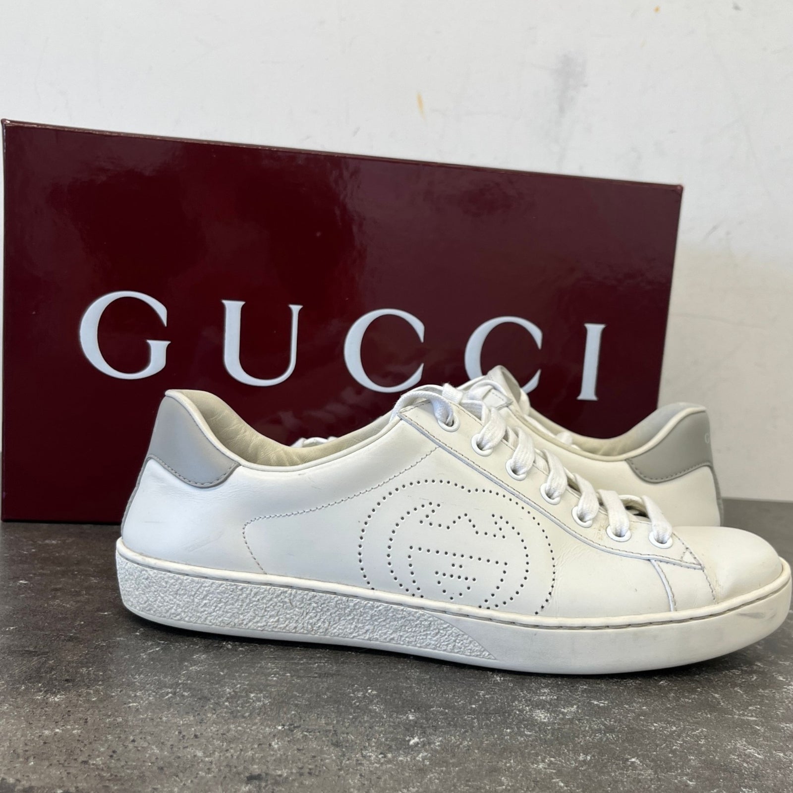 Men's Ace Interlocking G Low Trainers White Size UK 6.5 / EU 40.5 - Photo 12