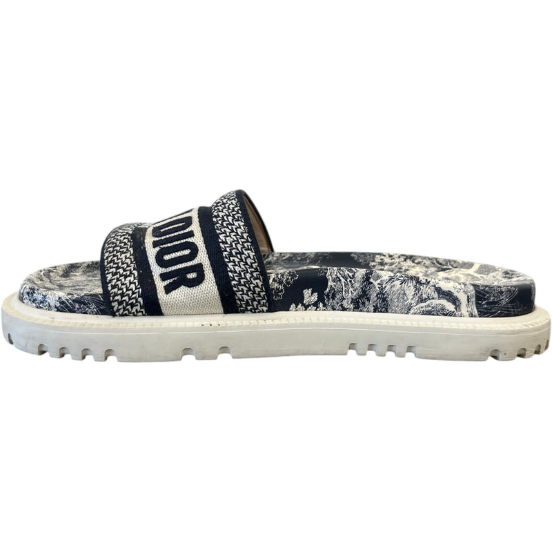 Women's Dway Toile De Jouy Slides Navy Size EU 37.5 / UK 4.5
