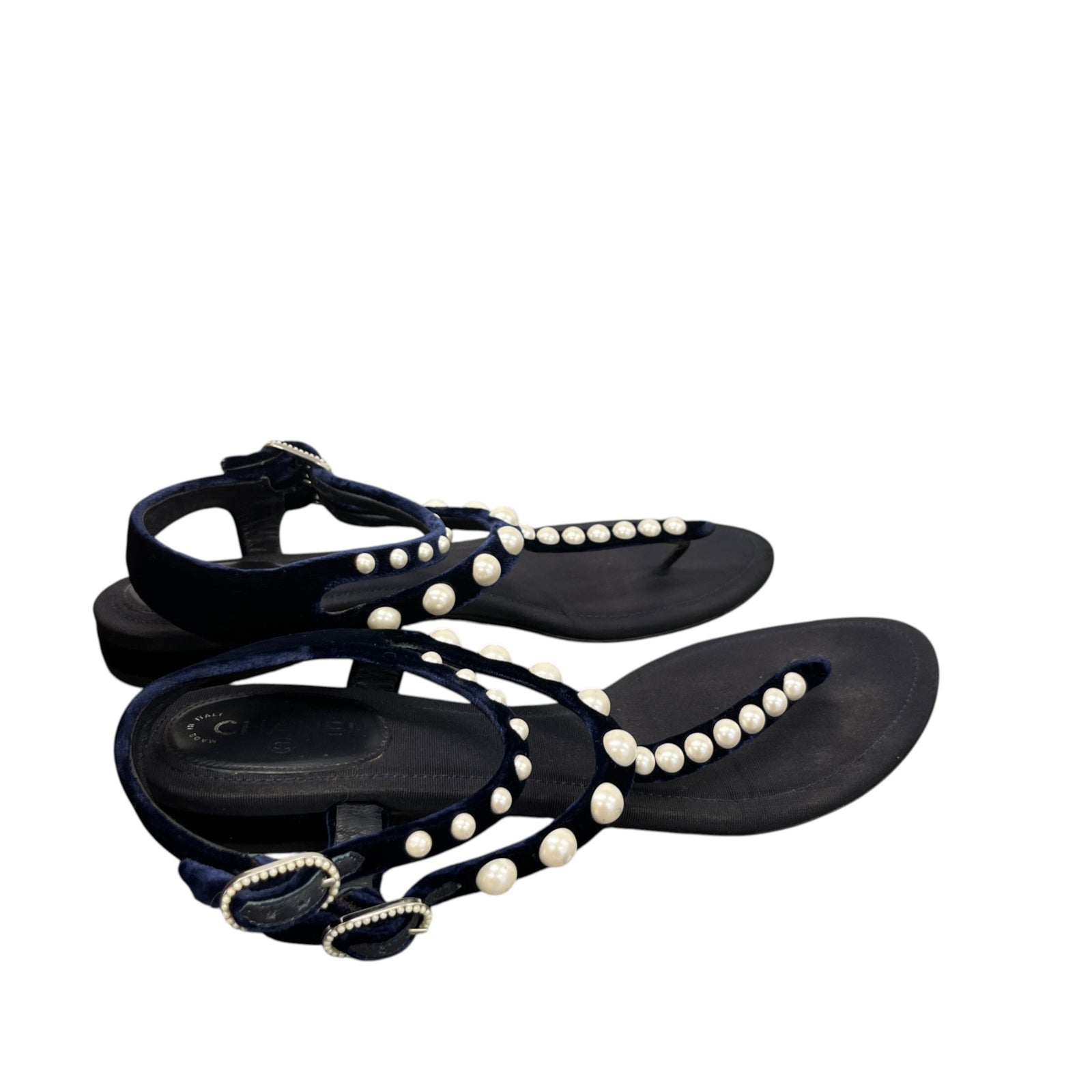 Women's Faux Pearl Embellished Sandals Navy Size EU 36.5 / UK 3.5 - Photo 8