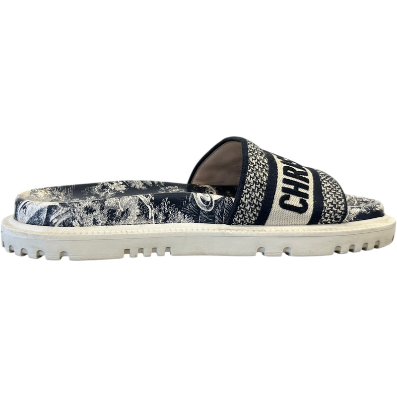 Women's Dway Toile De Jouy Slides Navy Size EU 37.5 / UK 4.5