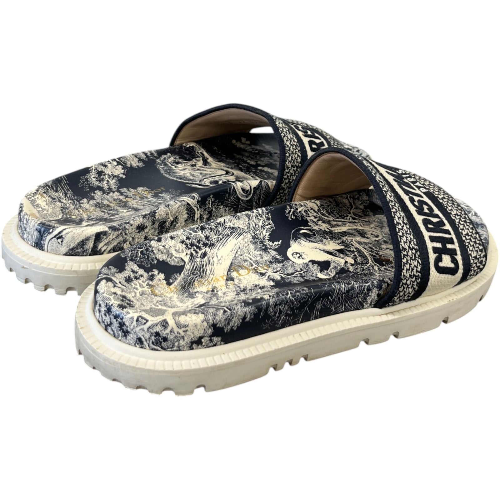 Women's Dway Toile De Jouy Slides Navy Size EU 37.5 / UK 4.5 - Photo 8