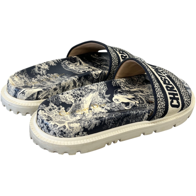 Women's Dway Toile De Jouy Slides Navy Size EU 37.5 / UK 4.5