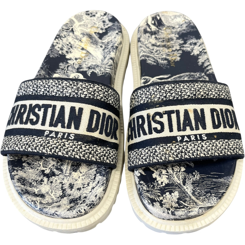 Women's Dway Toile De Jouy Slides Navy Size EU 37.5 / UK 4.5