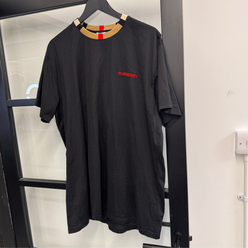 Men's Check Collar T-Shirt Black Size L