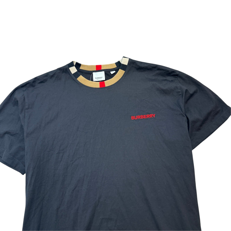 Men's Check Collar T-Shirt Black Size L