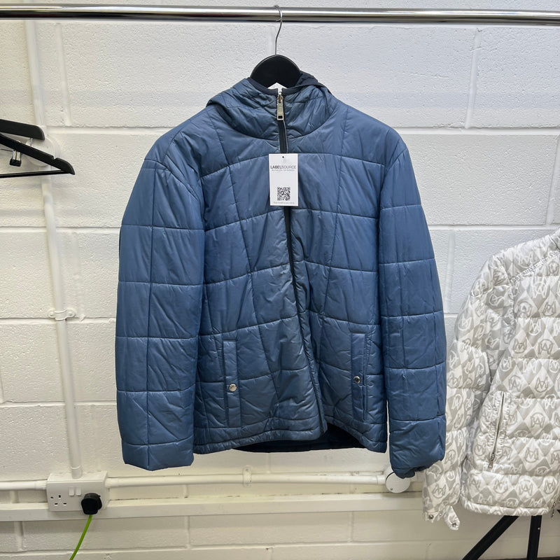 Men's Plaque Logo Nylon Reversible Down Jacket Blue Size S