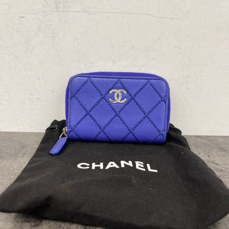 Women's Lambskin CC Zip Around Coin Purse Purple